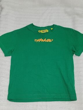 Off-White Green Tee with Yellow Logo